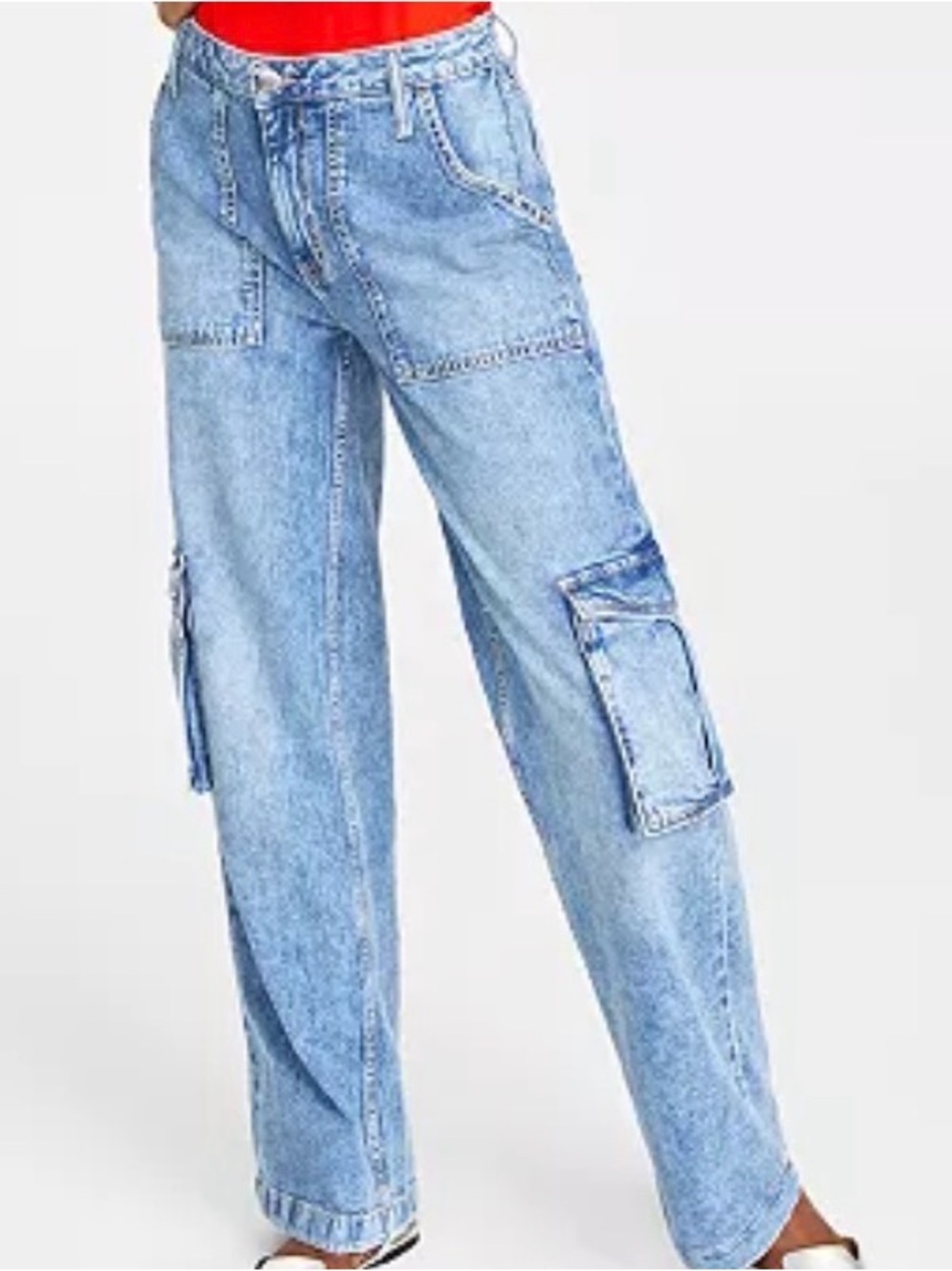 ON 34th Wide Leg Cargo Jeans for Women - Light Blue